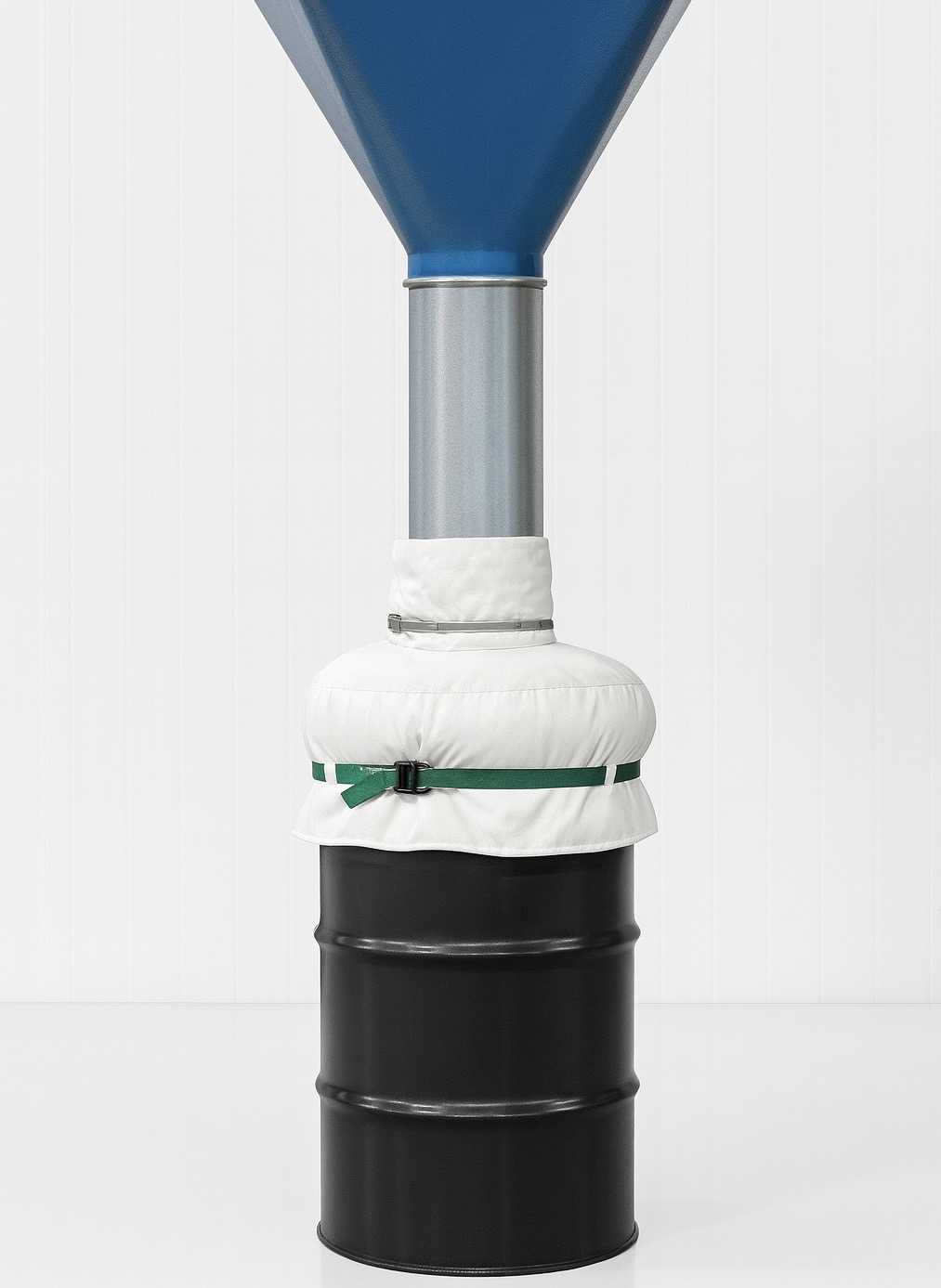 Baghouse to barrel collection setup with fabric adapter